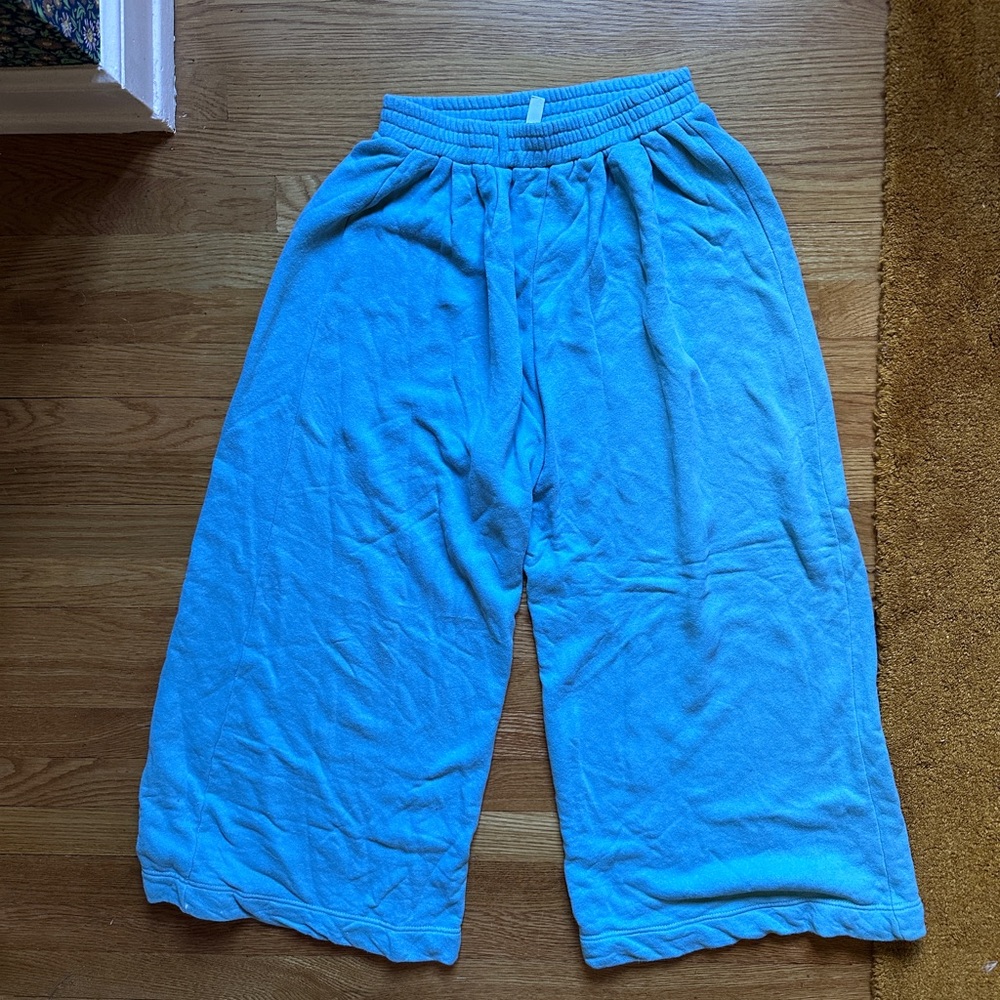 ILANA KOHN Cotton Terry BLUE sweats Lounge Pleated Wide Leg High Waist
